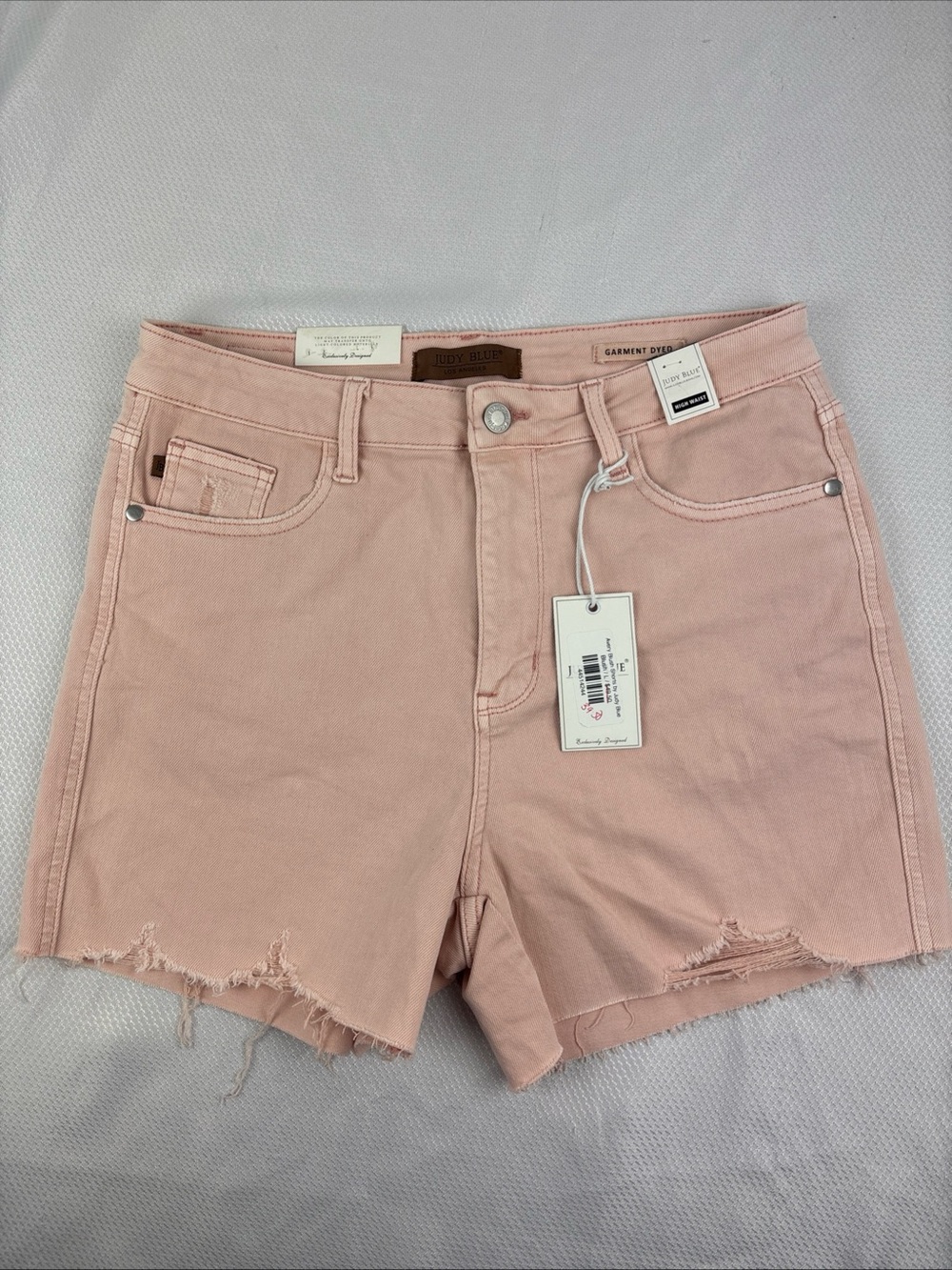 Judy Blue Avery Blush Denim Shorts Frayed High Waist Size L